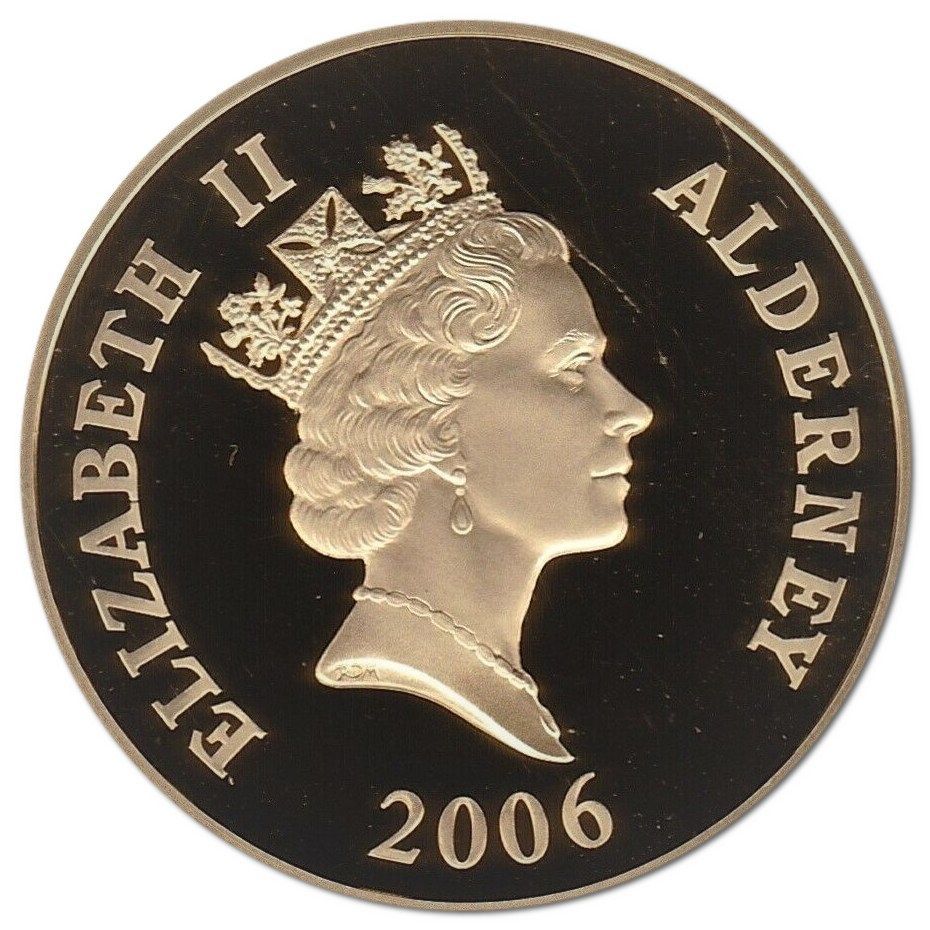 Alderney 5 Pounds - Elizabeth II The Merchant Navy 21C1; Silver Proof Gold plated obverse