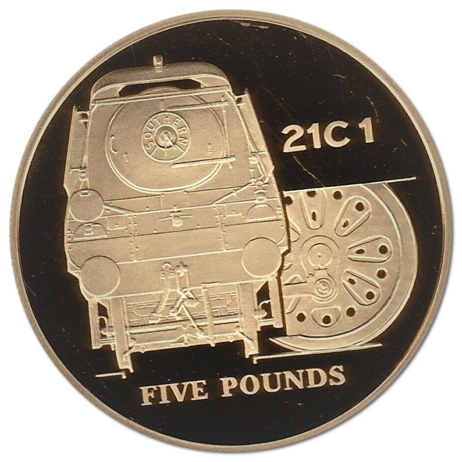 Alderney 5 Pounds - Elizabeth II The Merchant Navy 21C1; Silver Proof Gold plated reverse