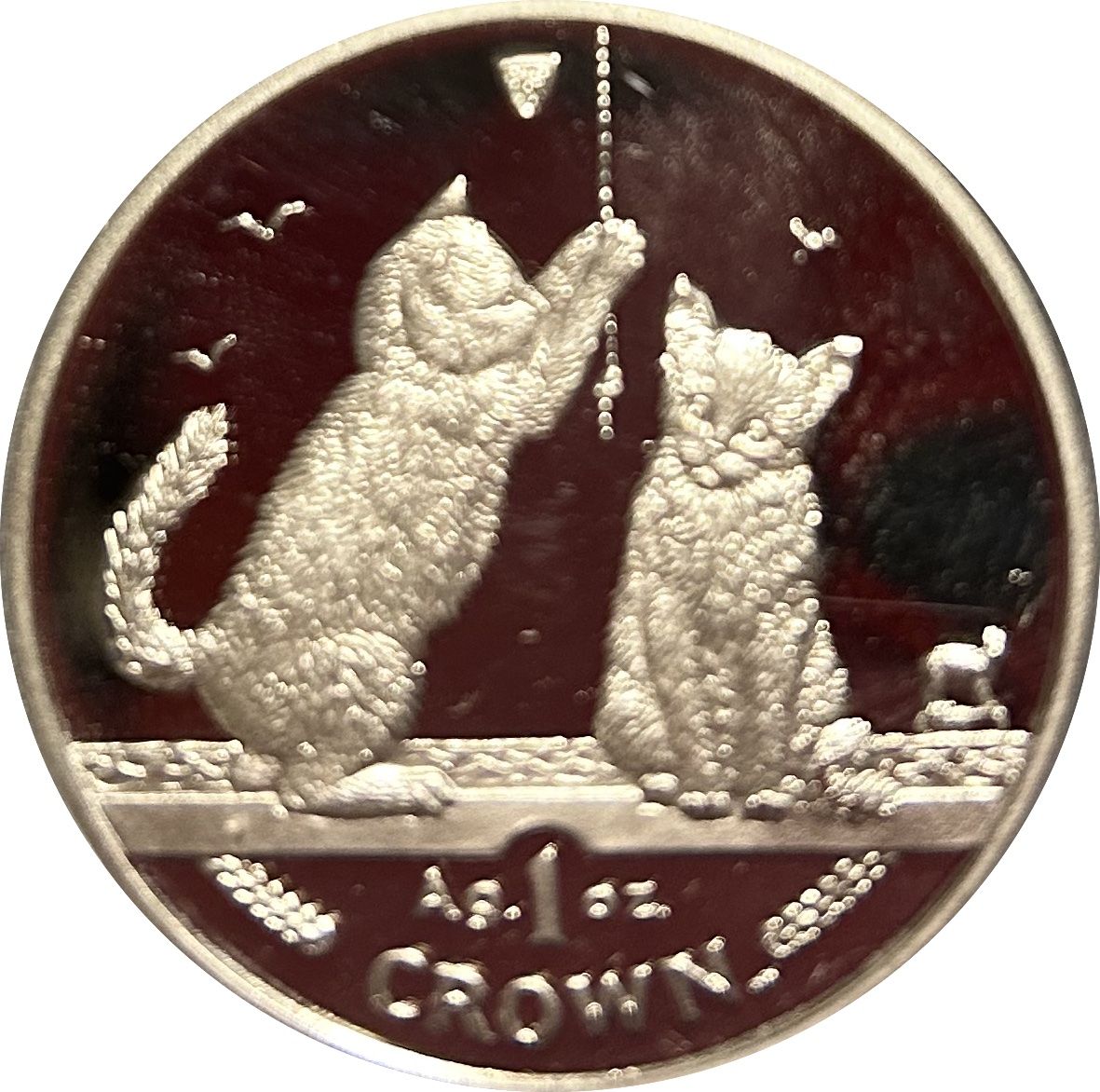Isle of Man 1 Crown - Elizabeth II Somali Cat; Silver reverse