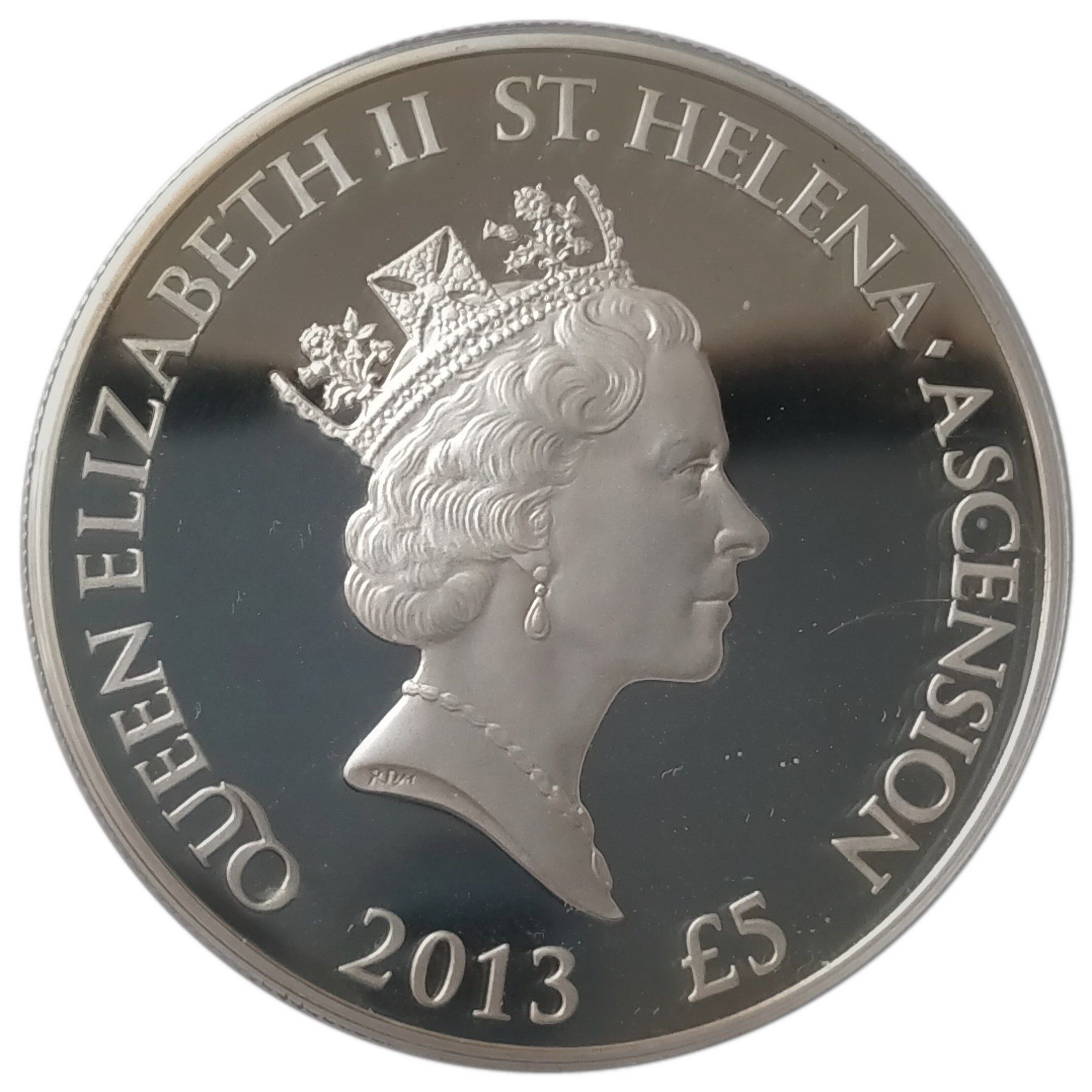 Saint Helena and Ascension 5 Pounds - Elizabeth II Garter Day; Silver Proof obverse