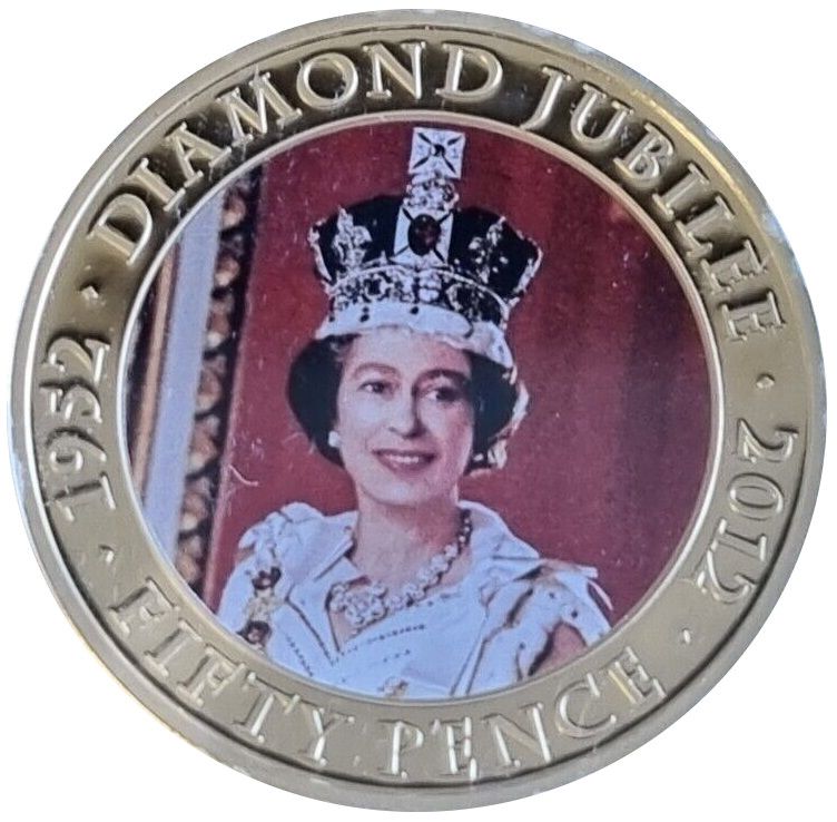 Tristan da Cunha 50 Pence - Elizabeth II Diamond Jubilee - with crown; colored