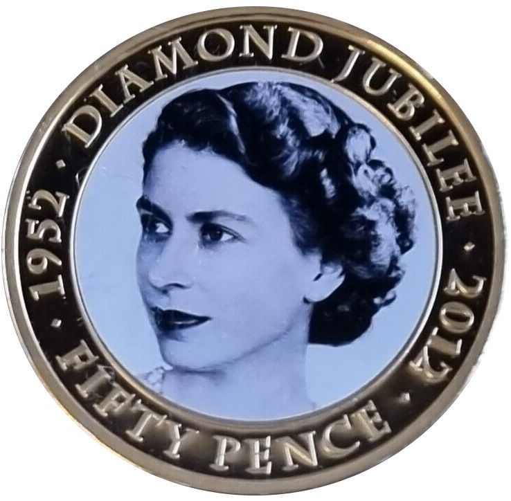 Tristan da Cunha 50 Pence - Elizabeth II Diamond Jubilee - BW photo, looking left