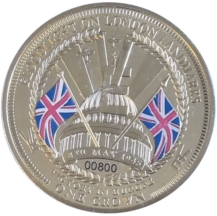 Tristan da Cunha 1 Crown - Elizabeth II Floodlight on London Landmarks reverse