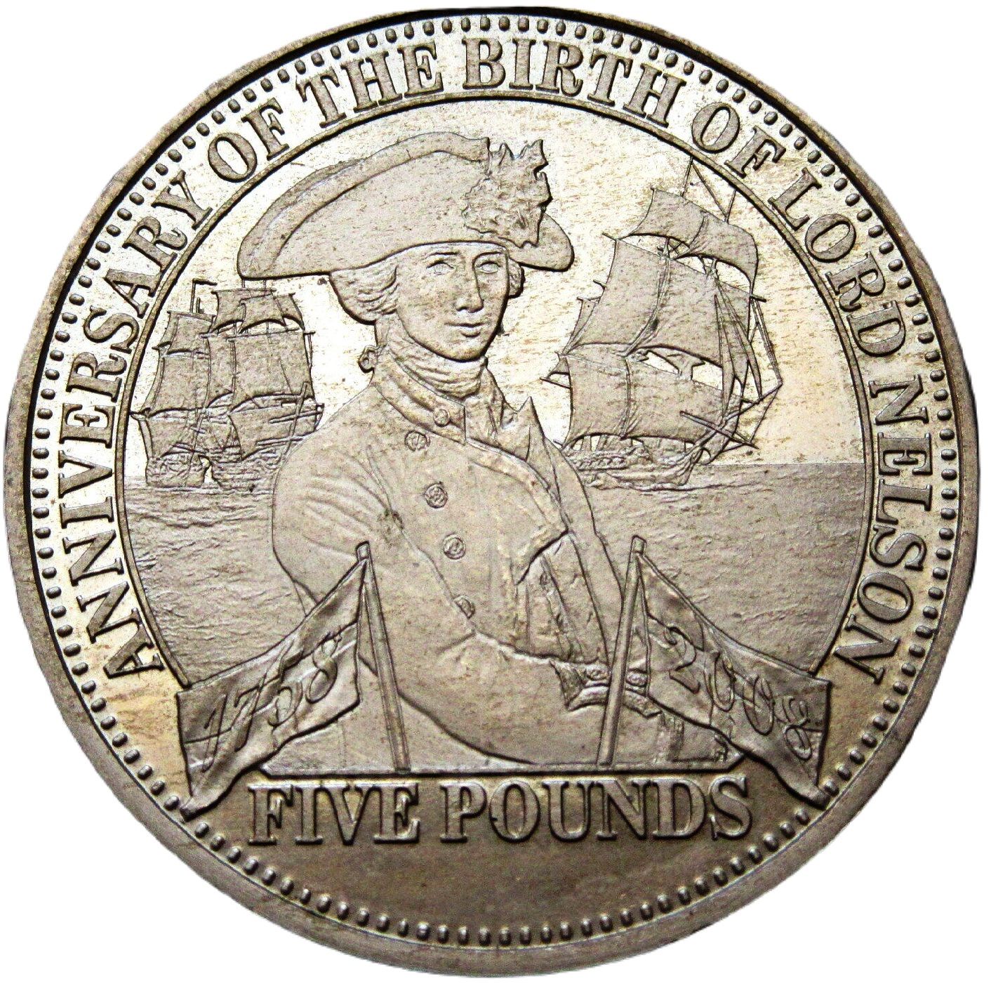 Tristan da Cunha 5 Pounds - Elizabeth II Anniversary of Lord Nelson's Birth