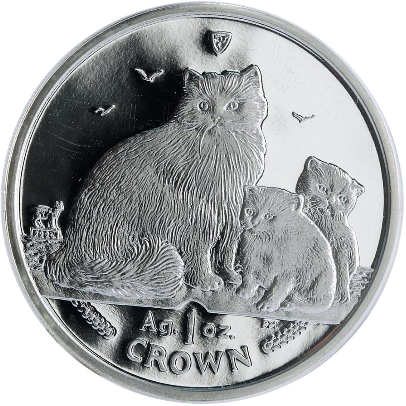 Isle of Man 1 Crown - Elizabeth II Ragdoll Cat; Silver reverse