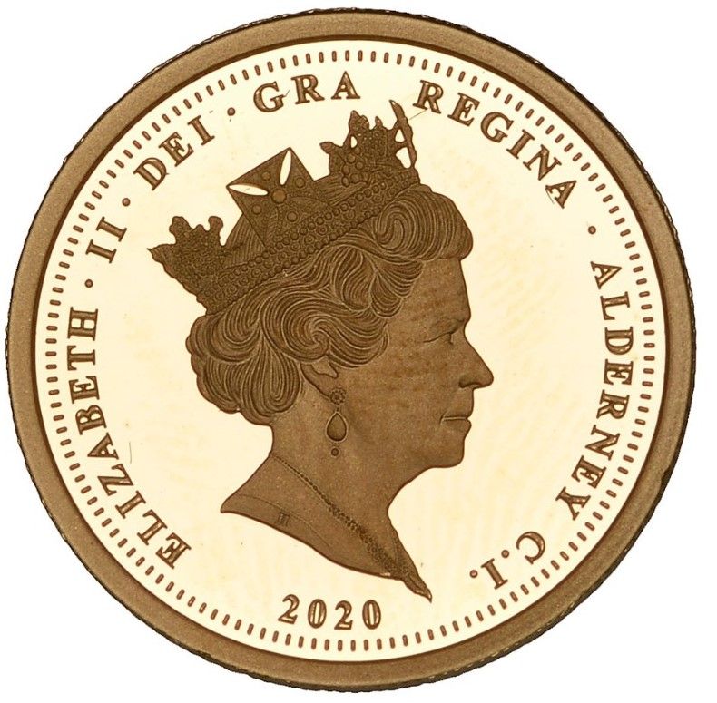 Alderney ½ Sovereign - Elizabeth II VE Day obverse