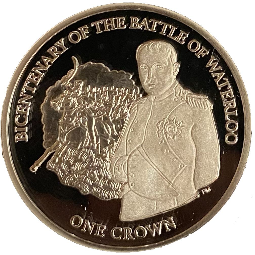 Isle of Man 1 Crown - Elizabeth II Waterloo - Napoléon; Silver Proof reverse