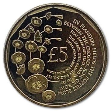 Alderney 5 Pounds - Elizabeth II Remembrance Day; Gold Plated reverse