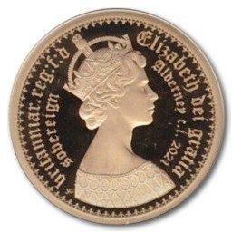 Alderney 1 Sovereign - Elizabeth II Gothic - Quartered Arms; Gold Proof obverse