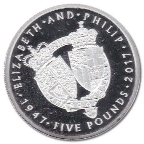 Alderney 5 Pounds - Elizabeth II Platinum Wedding; Silver Proof