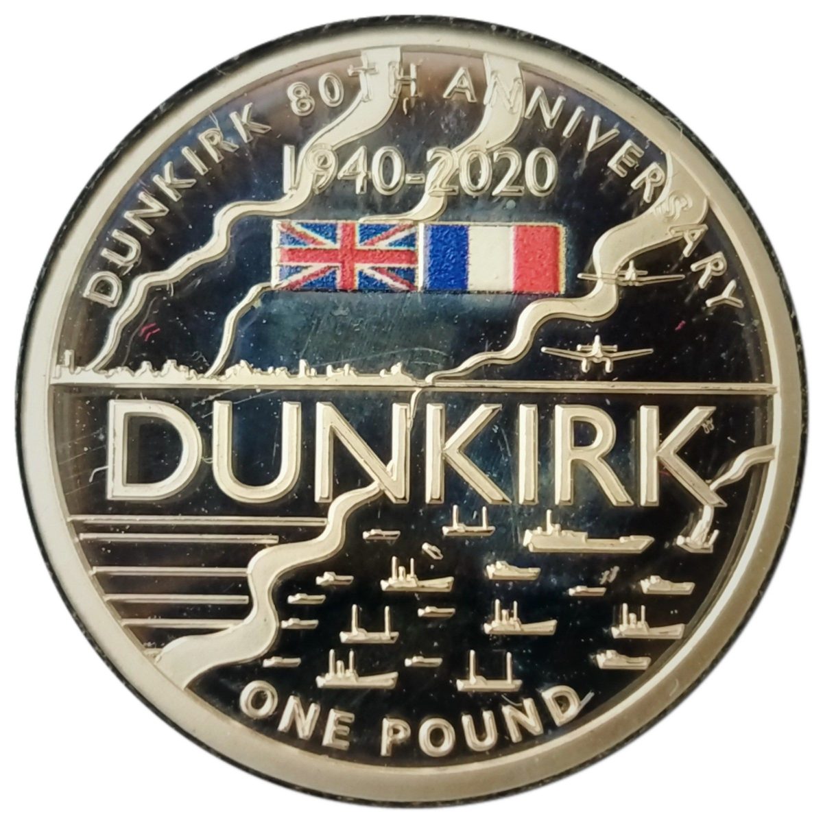 Alderney 1 Pound - Elizabeth II Dunkirk Evacuation; Silver Proof obverse