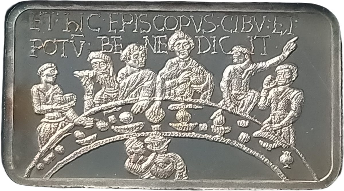 Jersey 50 Pence - Elizabeth II Bayeux Tapestry - 7 Bishop blessing food reverse