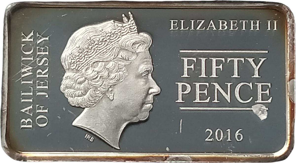Jersey 50 Pence - Elizabeth II Bayeux Tapestry - 1 Harold make oath to Duke William obverse