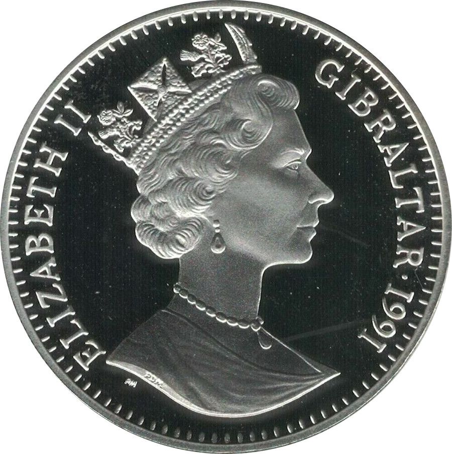 Gibraltar 1 Crown - Elizabeth II Corgi; Silver Proof obverse