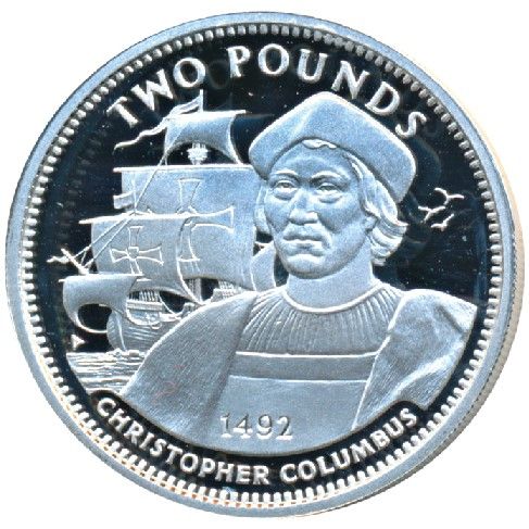 Gibraltar 2 Pounds - Elizabeth II Christopher Columbus; Silver Proof