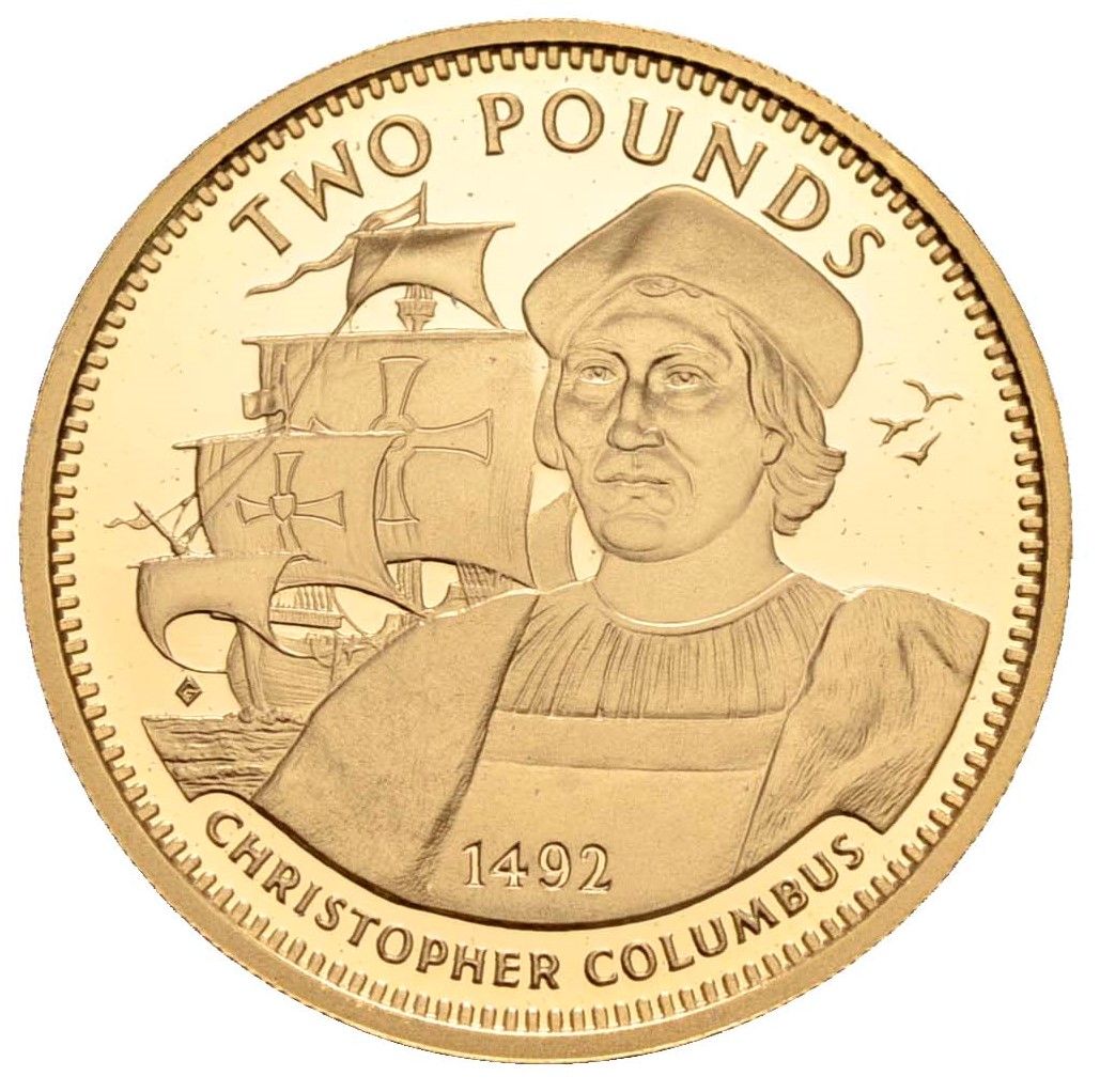 Gibraltar 2 Pounds - Elizabeth II Christopher Columbus; Gold Proof