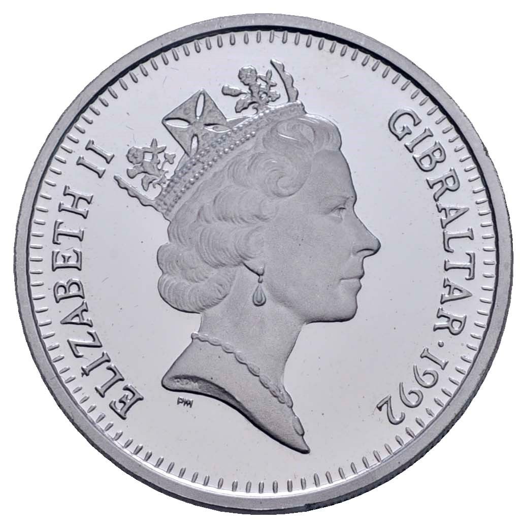 Gibraltar 2 Pounds - Elizabeth II Christopher Columbus; Platinium Proof obverse