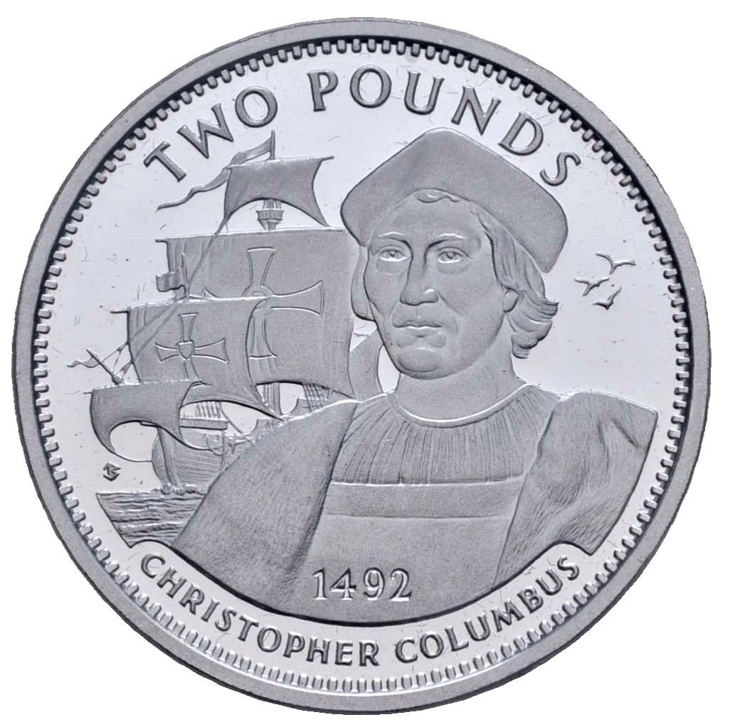 Gibraltar 2 Pounds - Elizabeth II Christopher Columbus; Platinium Proof