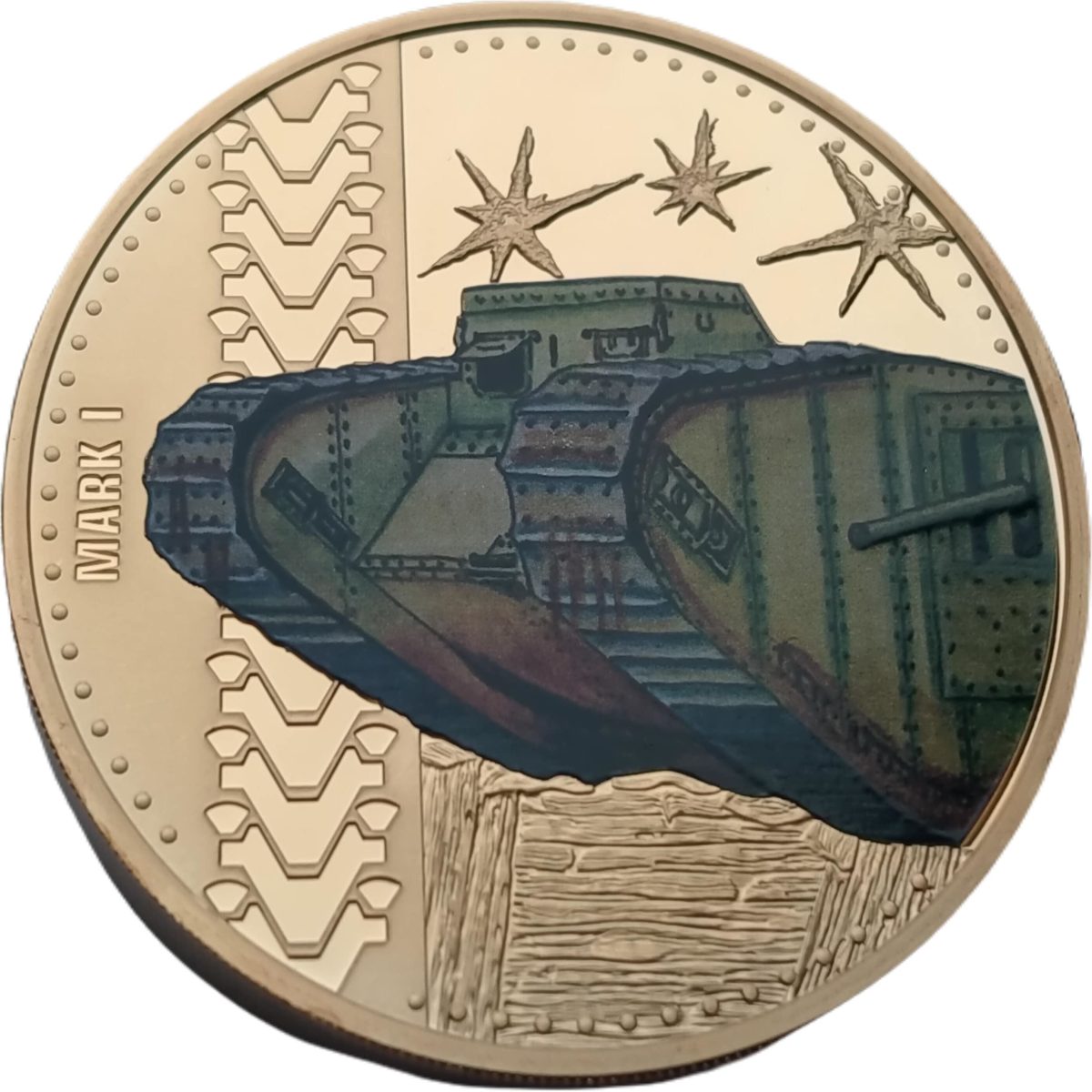 Guernsey 50 Pence - Elizabeth II Tanks - Mark I reverse