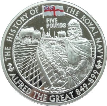 Alderney 5 Pounds - Elizabeth II Alfred the Great; 4th Portrait; Silver Proof