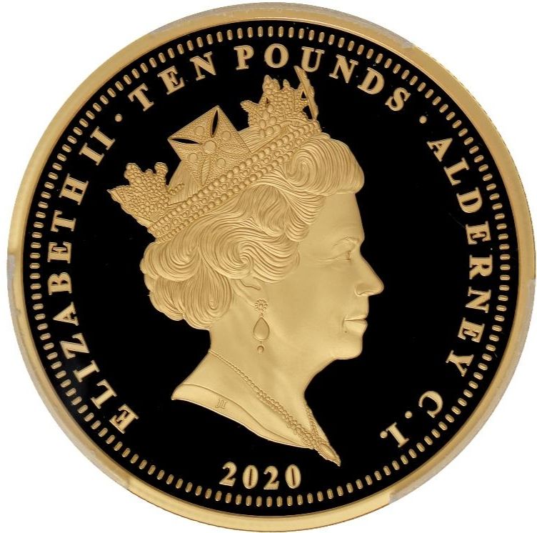 Alderney 10 Pounds - Elizabeth II Three Graces obverse