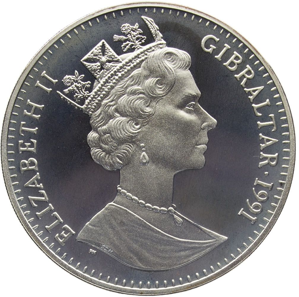 Gibraltar 1 Crown - Elizabeth II Long Distance Runners; Silver Proof obverse