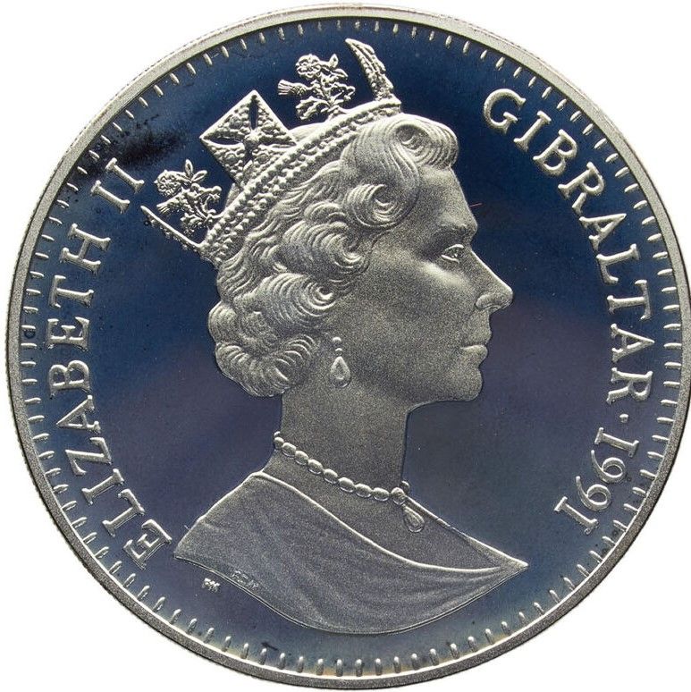Gibraltar 1 Crown - Elizabeth II Olympic Victor; Silver Proof obverse