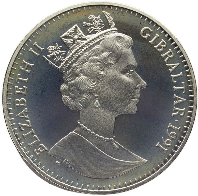 Gibraltar 1 Crown - Elizabeth II Wrestling; Silver Proof obverse
