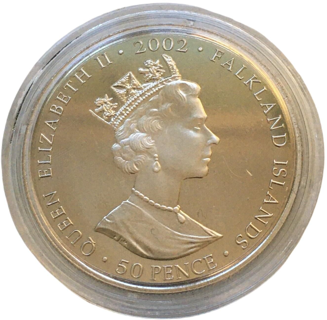 Falkland Islands 50 Pence - Elizabeth II Coronation; silver; colored obverse