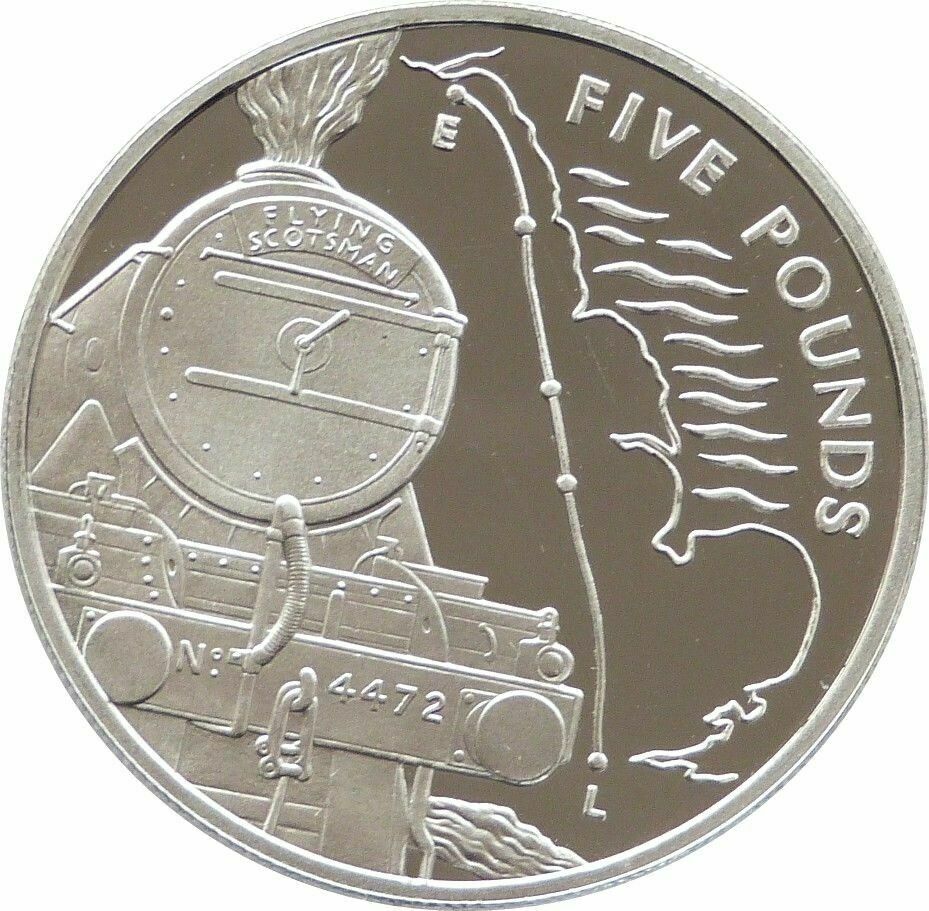 Jersey 5 Pounds - Elizabeth II Flying Scotsman; Silver Proof reverse