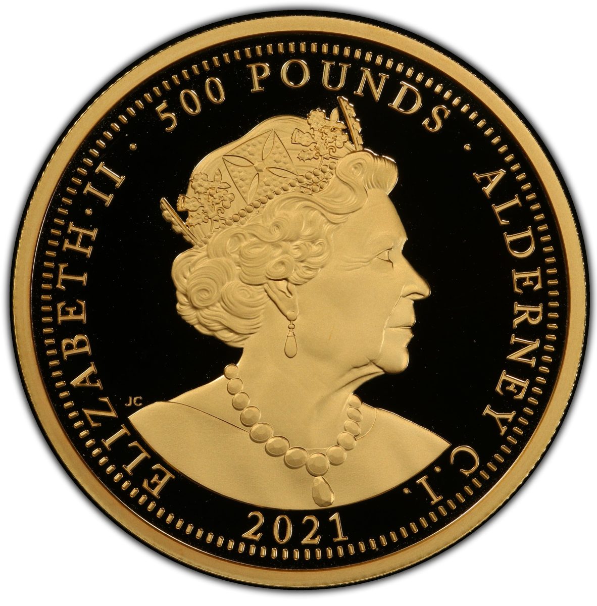 Alderney 500 Pounds - Elizabeth II 95th Birthday; Gold 5oz obverse