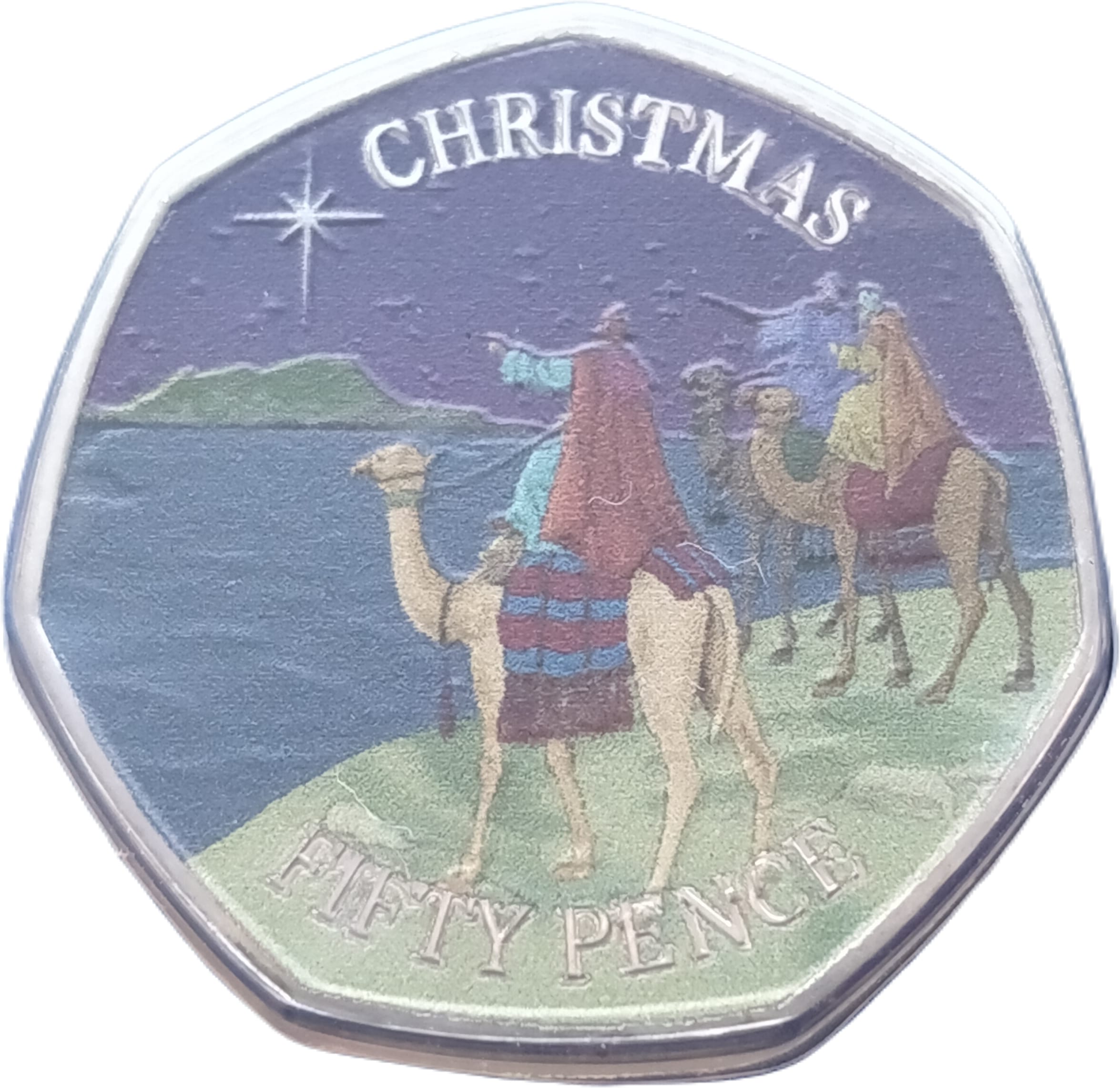 Gibraltar 50 Pence - Elizabeth II Posthumous; Christmas Colorized reverse
