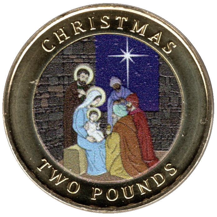 Gibraltar 2 Pounds - Elizabeth II Posthumous; Christmas; colourised reverse