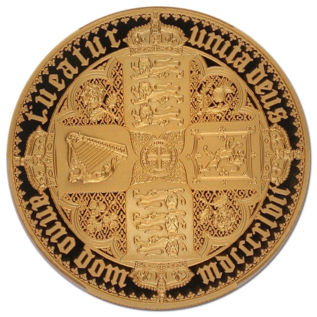 Alderney 500 Pounds - Elizabeth II Gothic - Quartered Arms; Gold