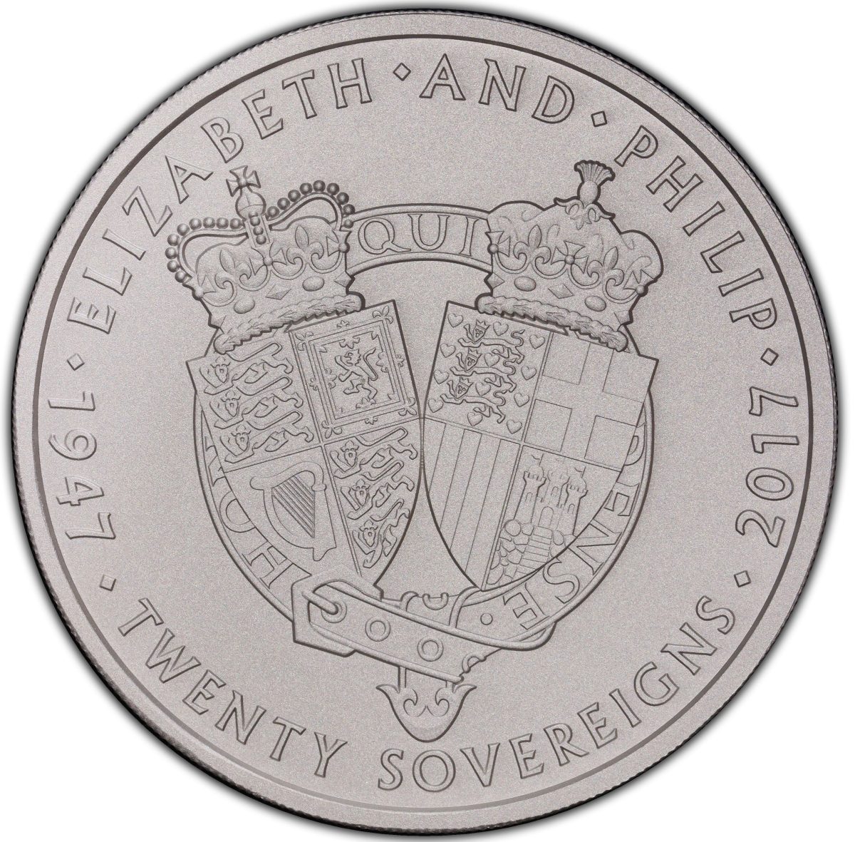 Alderney 20 Sovereigns - Elizabeth II Platinum Wedding reverse