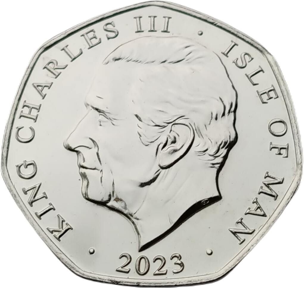 Isle of Man 50 Pence - Charles III Anthem - God Save the King; Ag-Au plated obverse