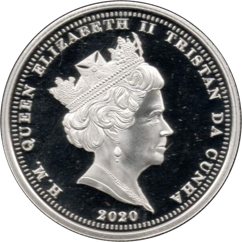 Tristan da Cunha 5 Pounds - Elizabeth II Saint George slaying the Dragon obverse