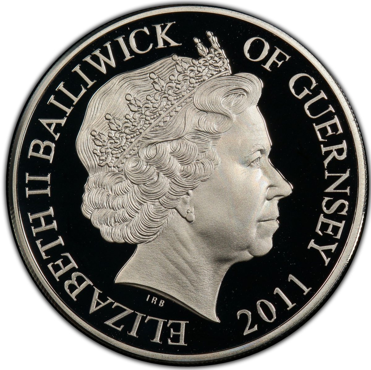 Guernsey 5 Pounds - Elizabeth II St. Edward's Crown; Silver Proof obverse