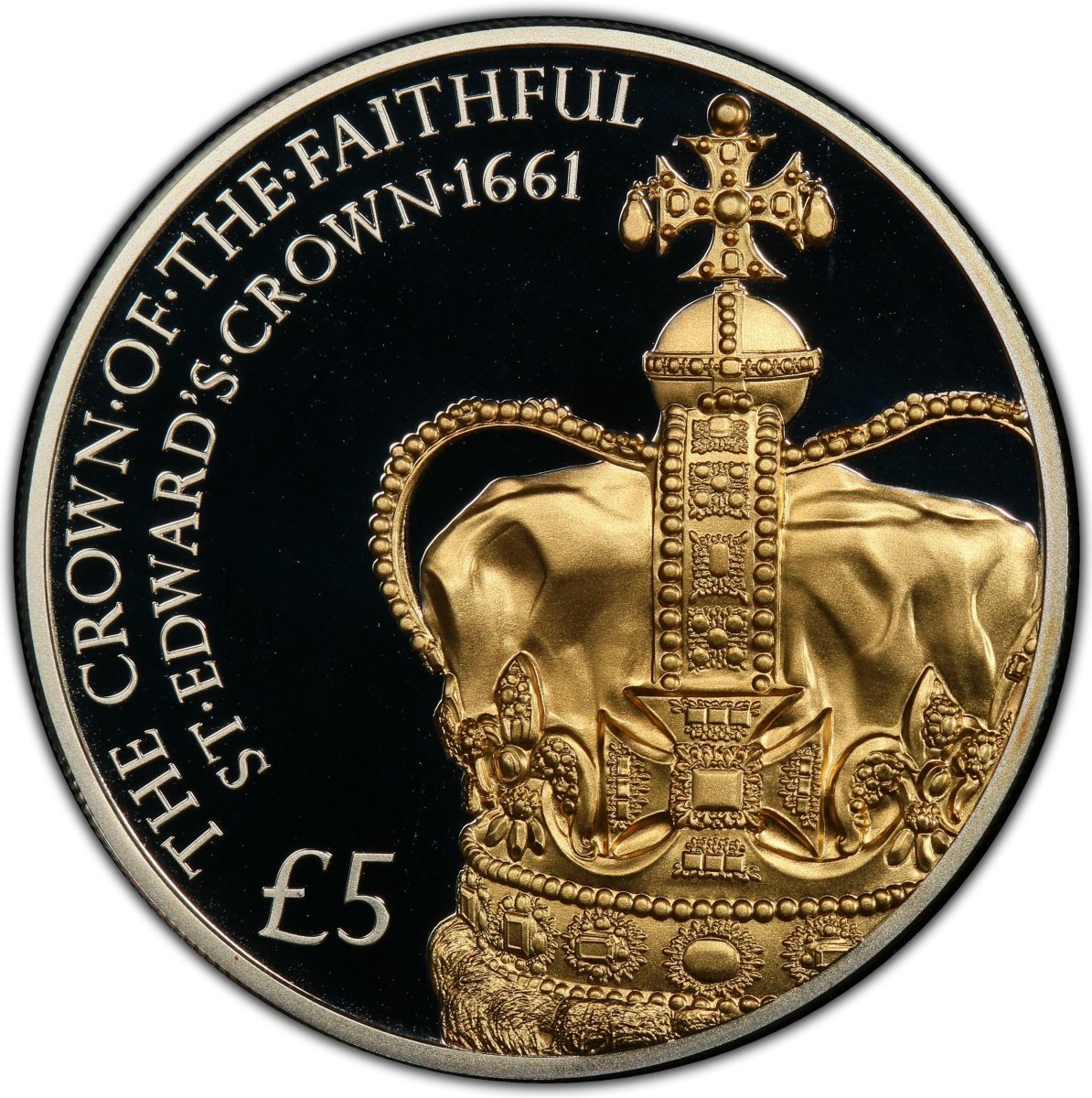 Guernsey 5 Pounds - Elizabeth II St. Edward's Crown; Silver Proof reverse