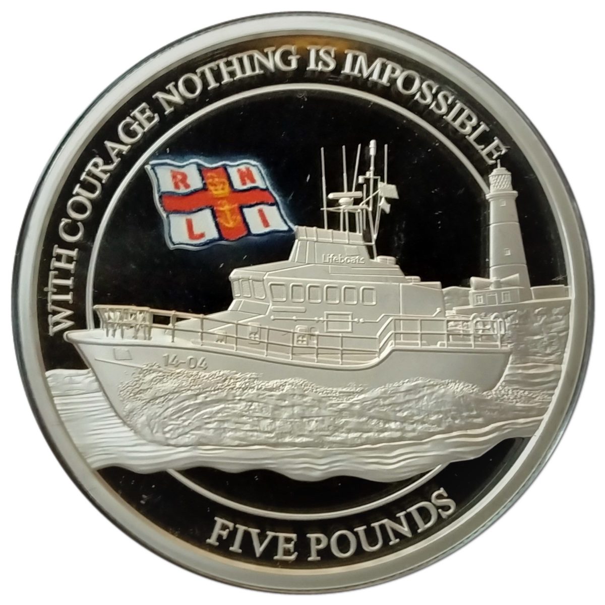 Alderney 5 Pounds - Elizabeth II RNLI; Roy Barker I; Silver Proof reverse