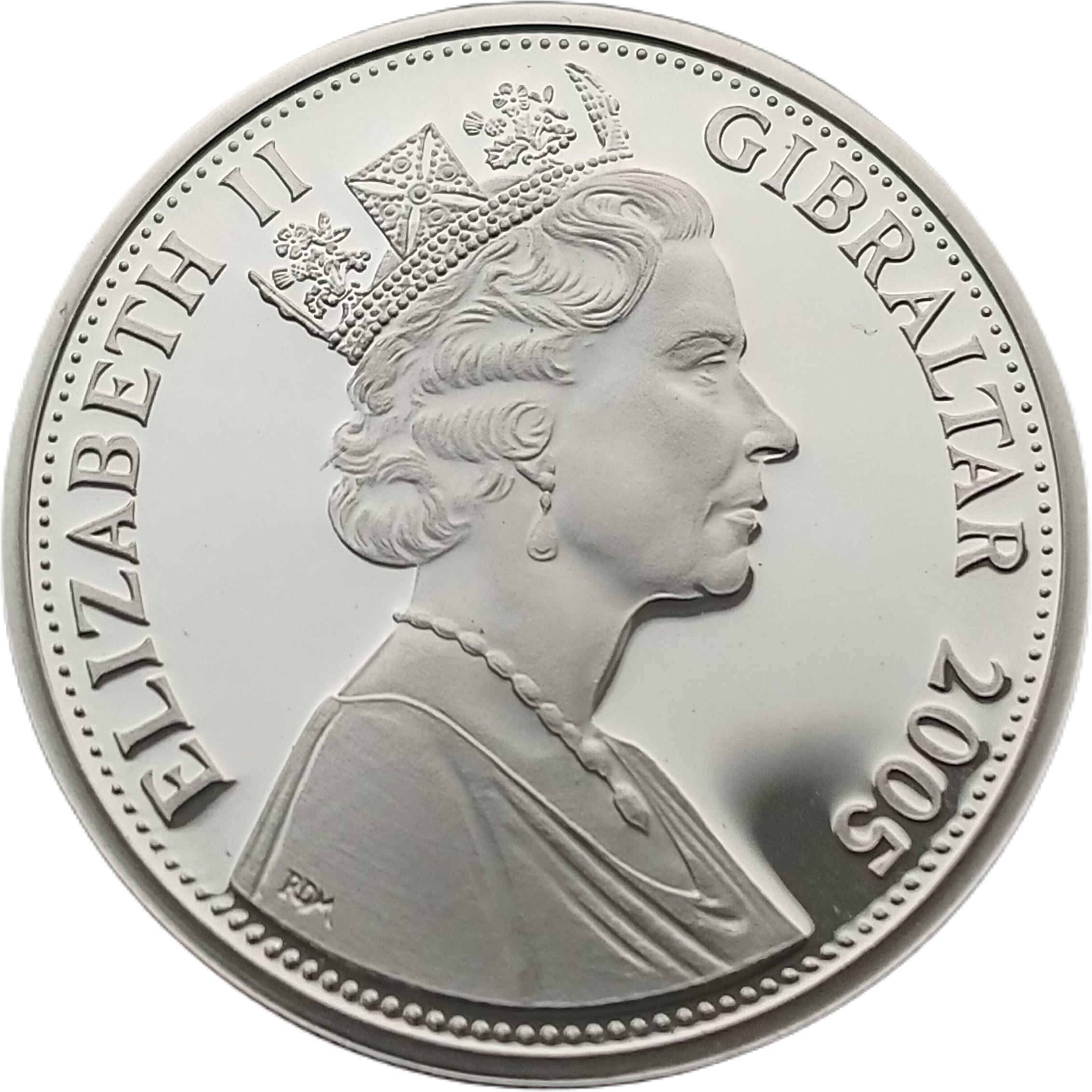 Gibraltar 5 Pounds - Elizabeth II Dambuster Raid obverse