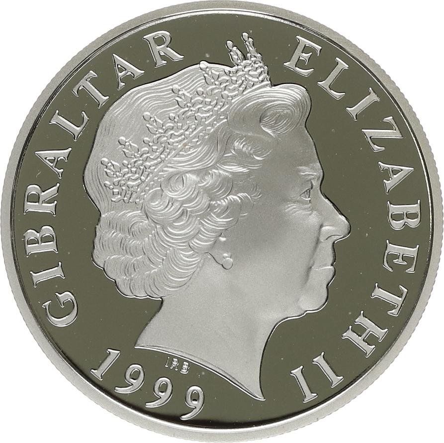 Gibraltar 5 Pounds - Elizabeth II Millennium; Silver Proof obverse