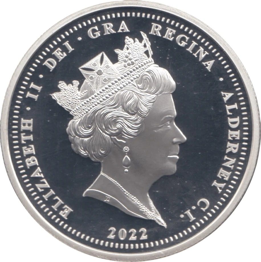 Alderney 5 Pounds - Elizabeth II RNLI - Roy Barker I and Queen; Silver Proof obverse