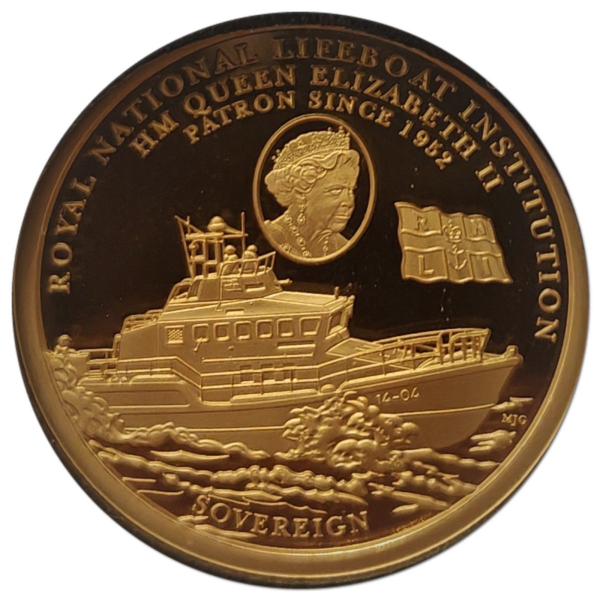Alderney 1 Sovereign - Elizabeth II RNLI - Roy Barker I and Queen; Gold Proof reverse