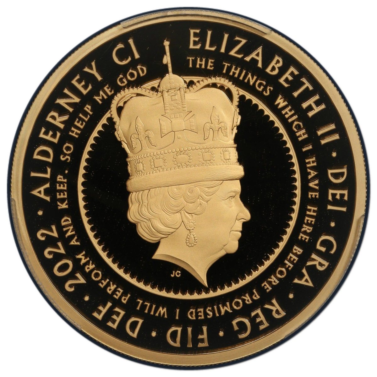 Alderney 500 Pounds - Elizabeth II Platinum Jubilee - Queen on throne obverse
