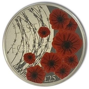 Alderney 25 Pounds - Elizabeth II 2019 Remembrance Day; Silver 5oz.