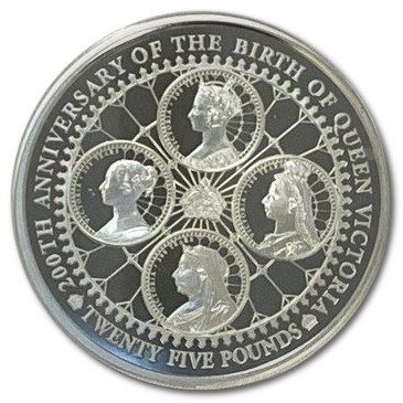 Alderney 25 Pounds - Elizabeth II The 200th Anniversary of Queen Victoria; Silver Proof 5oz.