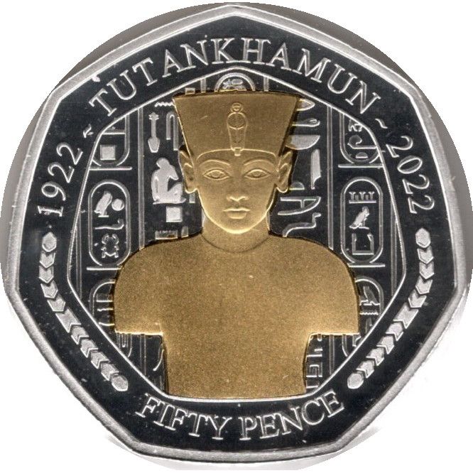 Isle of Man 50 Pence - Charles III Tutankhamun - Torso; Silver Proof reverse