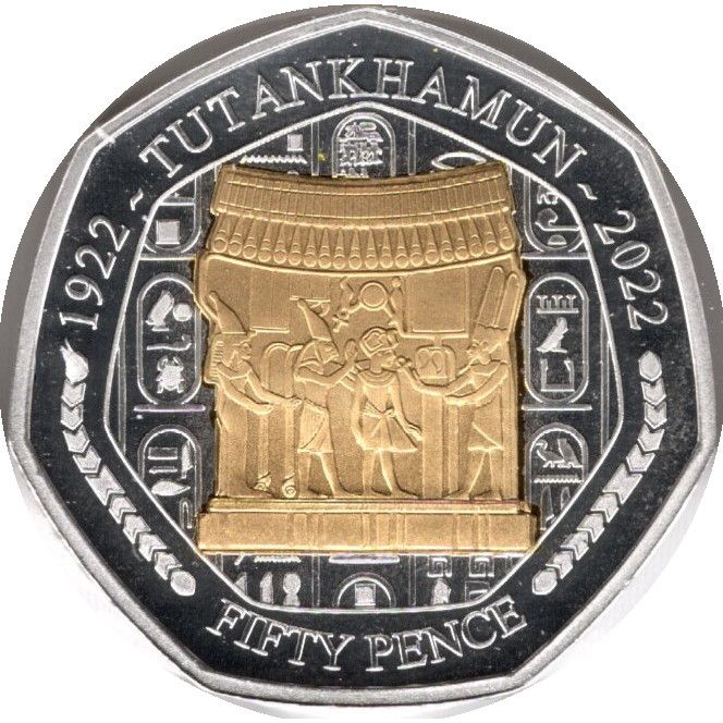 Isle of Man 50 Pence - Charles III Tutankhamun - Corselet; Silver proof reverse