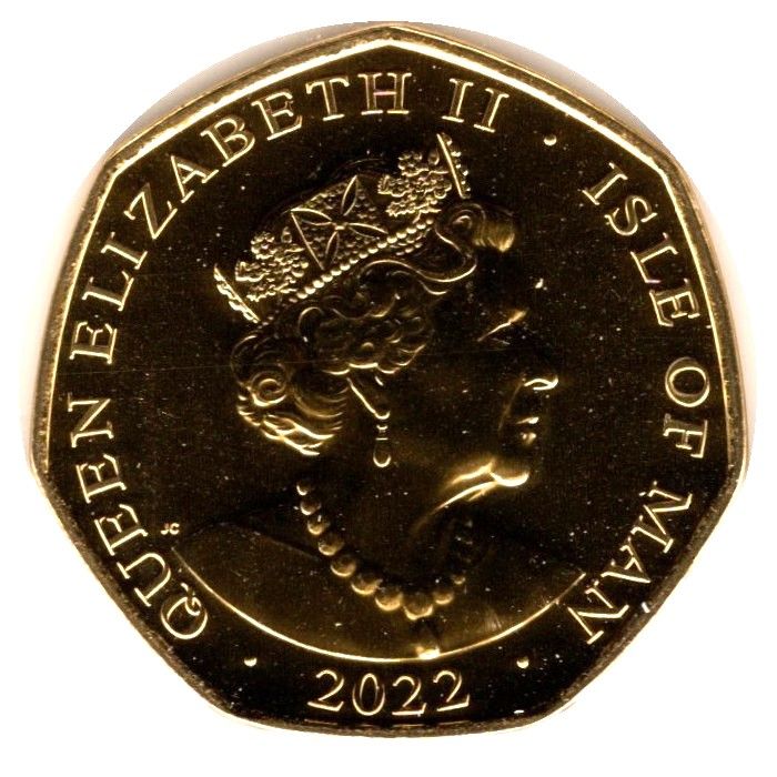 Isle of Man 50 Pence - Elizabeth II Platinum Jubilee - Long Live Our Noble Queen; Gold Plated obverse